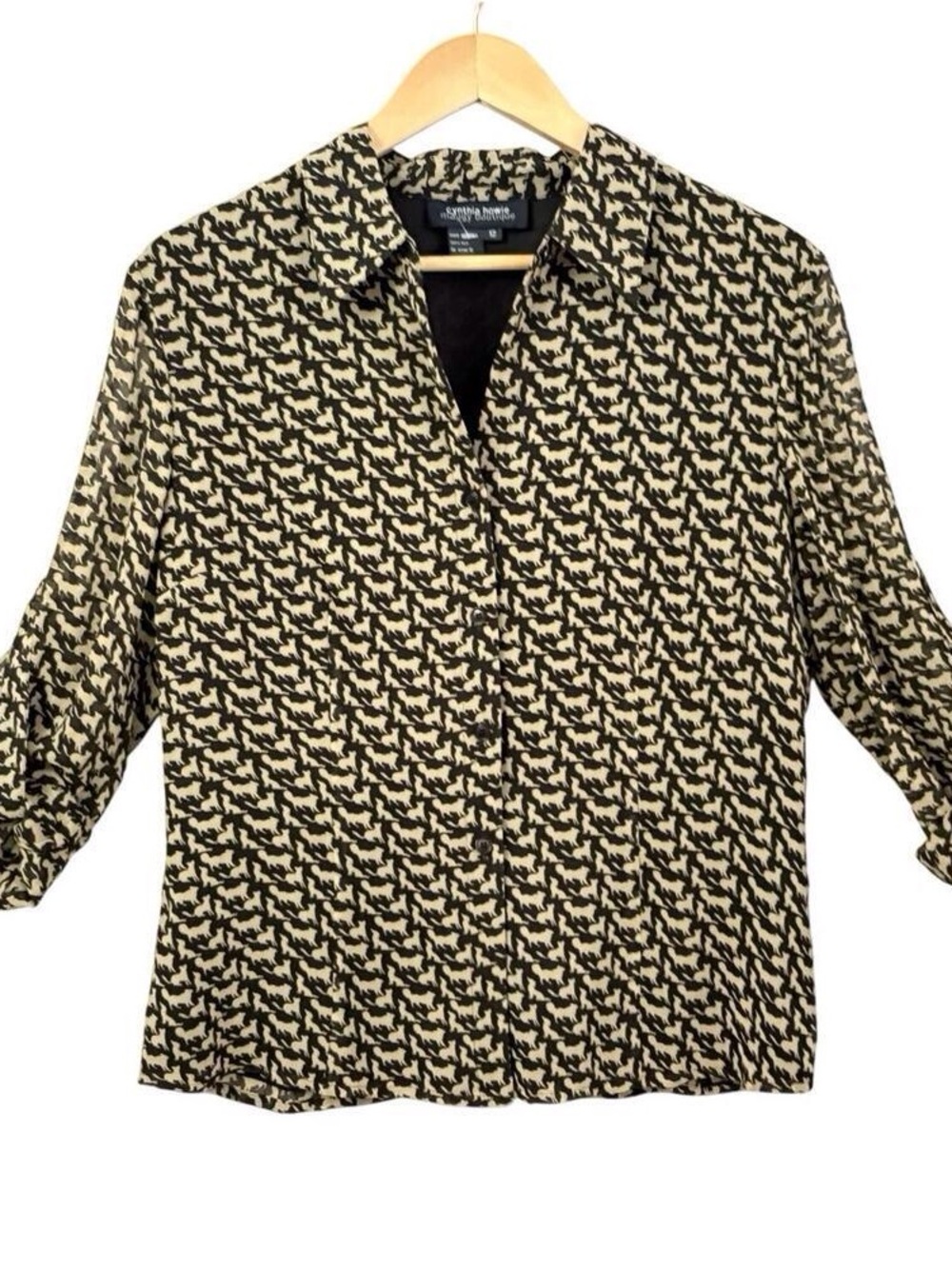 Cynthia Rowley Black and Cream Geometric Print Button-Down Shirt